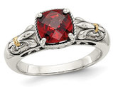1.50 Carat (ctw) Natural Garnet Ring in Sterling Silver with 14K Gold Accents